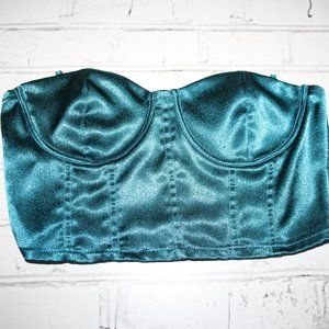 💚✨ Teal Satin Zipper Crop Top · SHEIN · Size Small